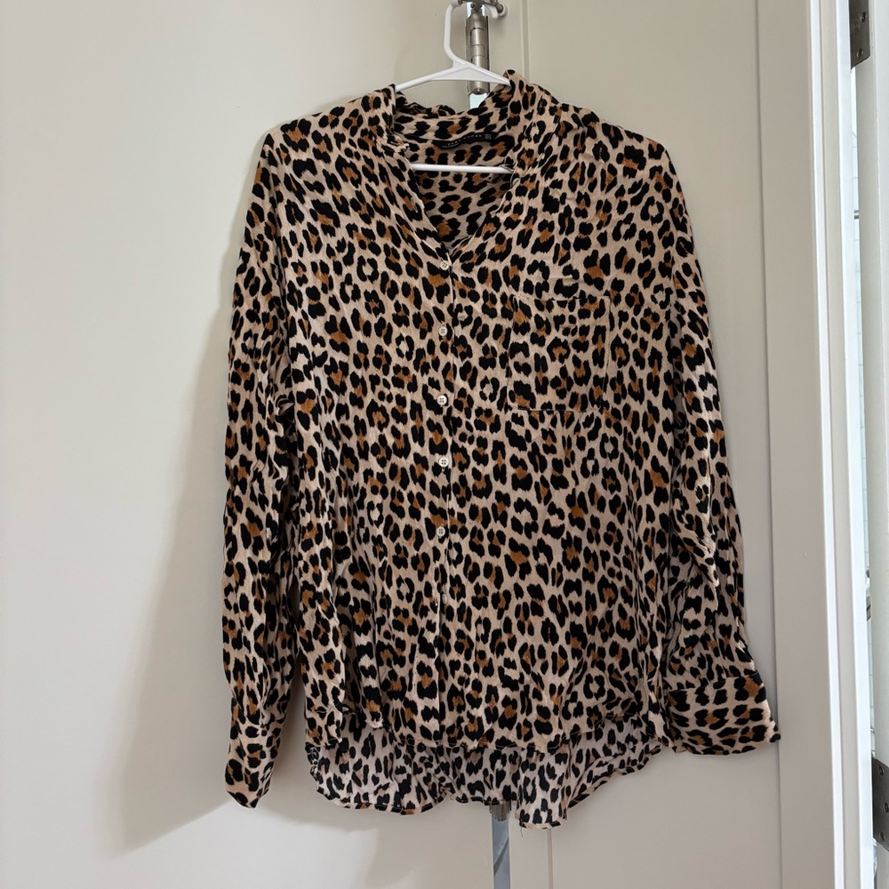 Zara Animal Print Button Down Shirt